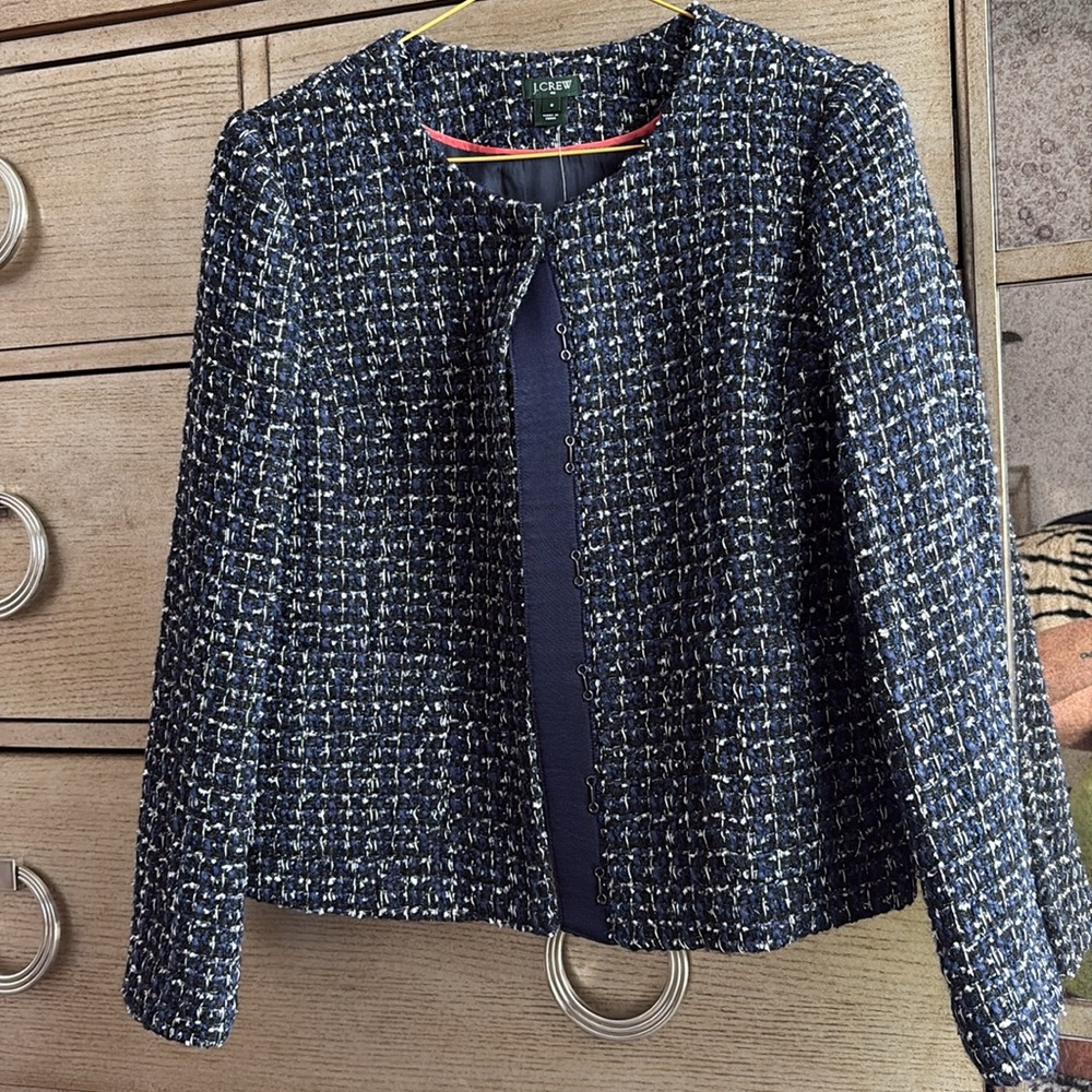 J. Crew  Navy, black metallic crop Tweed Jacket, size 8, new - Picture 3 of 8